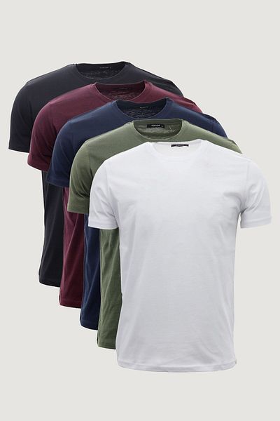 odelon Slim Fit Slim Fit Crew Neck Πακέτο 5 ανδρικών μπλουζών Basic πολύχρωμα