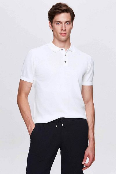 D'S Damat Μπλουζάκι Slim Fit Λευκό Απλό Πλεκτό Καλοκαιρινό Ραγιόν Πλεκτό