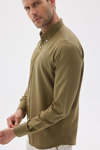 odelon Ανδρικό πουκάμισο Khaki Slim Fit Oxford - Easy-Iron, Mars36