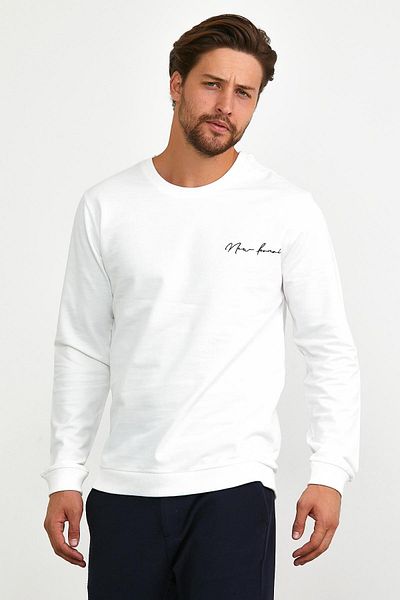 odelon Hanorac sport alb pentru bărbați cu gât crew - casual
