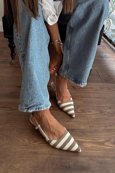 nope21shoess Cherry Latte Linen Pantofi cu toc mic