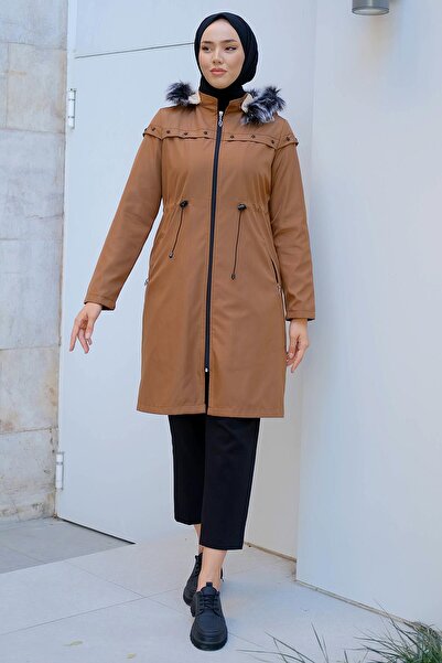 hafsamina Έναστρο γούνινο παλτό καφέ HM2288