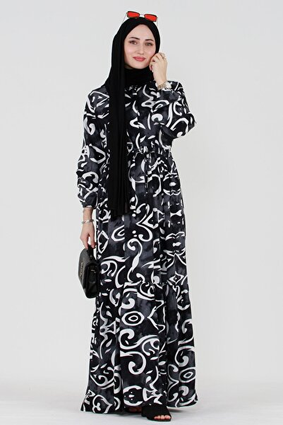 Sevitli Rochie Hijab din Viscoză Wave Pattern-Negru