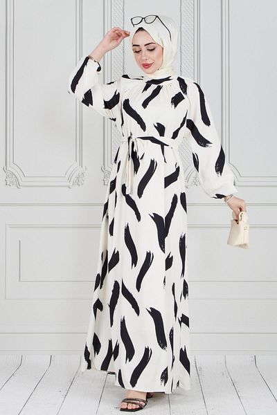 Sevitli Rochie Hijab din Satin Bej - Model Perie