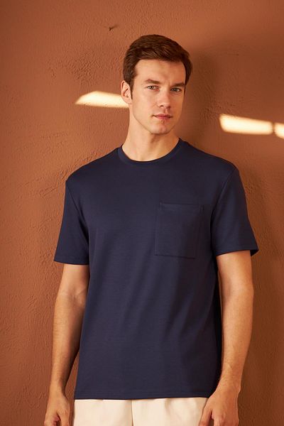 odelon Ανδρικό T-shirt Navy Blue Comfort Fit - Mars25 με τσέπες