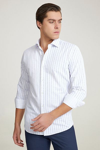 D'S Damat Slim Fit Λευκό ριγέ πουκάμισο Easy Iron