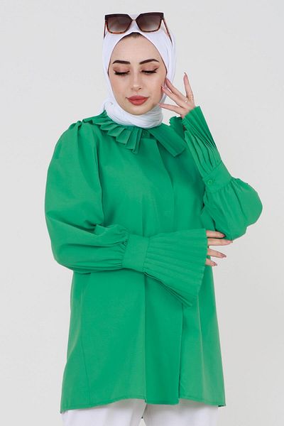Sevitli Cămașă cu mâneci plisate - Benetton Green