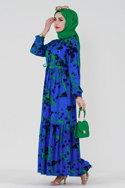 Sevitli Miray Viscose Dress with Tunnel Waist - Sax Blue