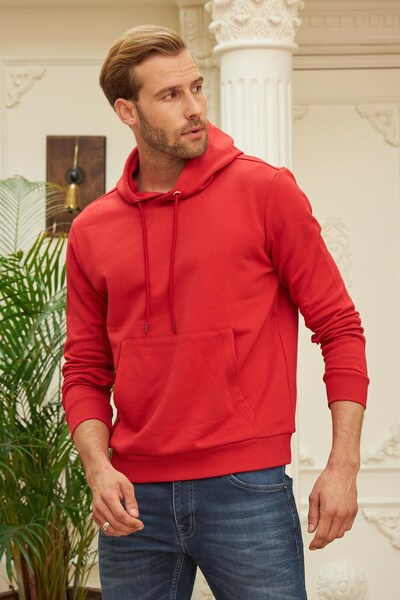 odelon Чоловічий червоний комфортний світшот з капюшоном