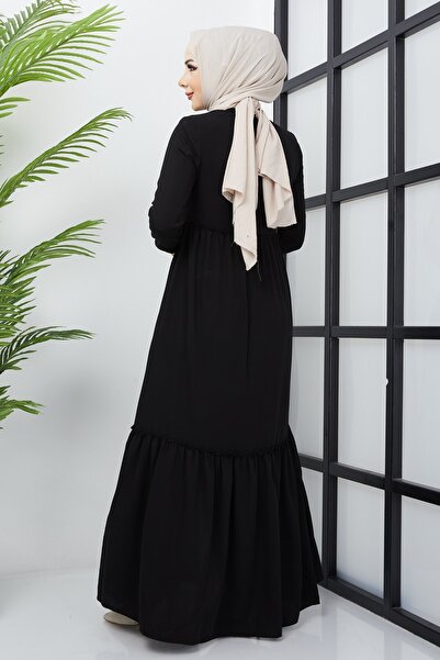 hafsamina Büzgü Detaylı Siyah Ferace
