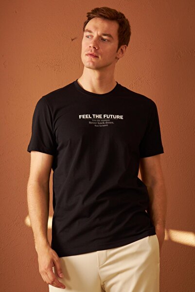odelon Ανδρικό μαύρο μπλουζάκι - Comfort Fit, Printed, Feel The Future Mars12