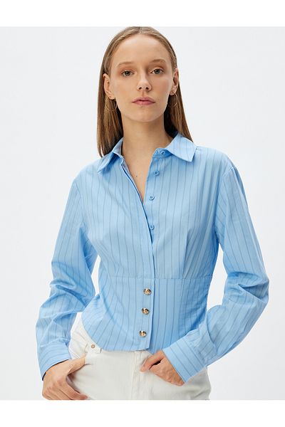 Koton Cămașă Crop din Popelin - Guler Clasic, Nasturi, Mâneci Lungi, Slim Fit