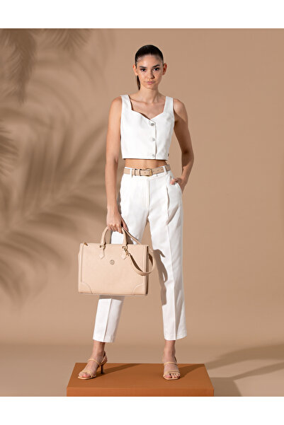 Pierre Cardin Παντελόνι από ύφασμα Ecru Havuç Fit 50262595-VR019