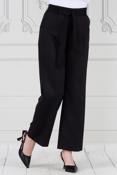 Sevitli Black Wide Leg and Waist Tie Trousers