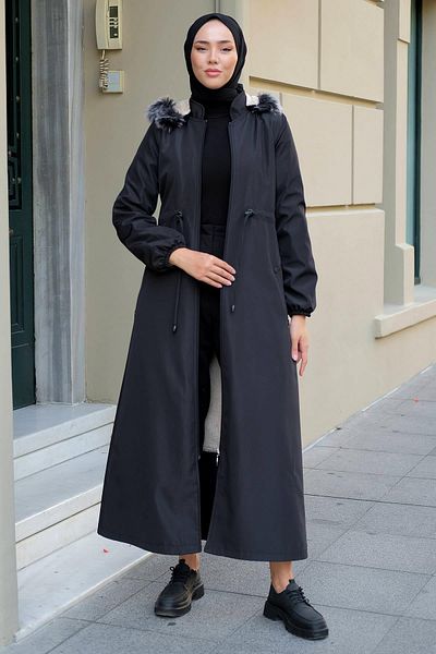 hafsamina Παλτό πλήρους μήκους Plus Size Μαύρο HM2286