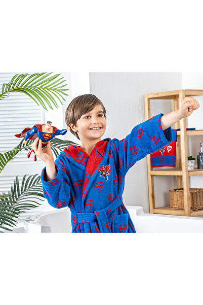 Özdilek Superman Blue Lisanslı Çocuk Bornoz Seti 9/10 Yaş