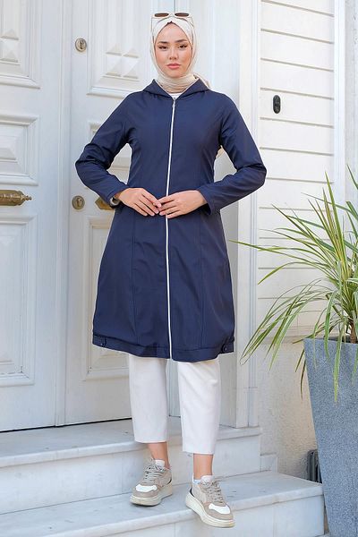 hafsamina Σταθερή κουκούλα με βελούδινο παλτό Navy Blue HM2277