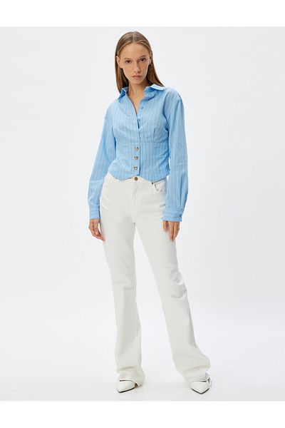 Koton Cămașă Crop din Popelin - Guler Clasic, Nasturi, Mâneci Lungi, Slim Fit