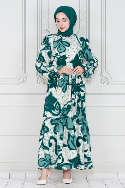Sevitli Green Lilyum Viscose Dress - Belted