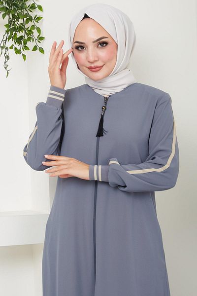 hafsamina Gray Striped Ferace - HM2035