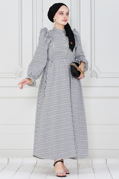 Sevitli Rochie neagră Eda - Detaliu cu volane Gingham