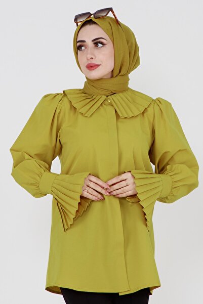 Sevitli Πουκάμισο με πλισέ μανίκι - Πράσινο φιστίκι