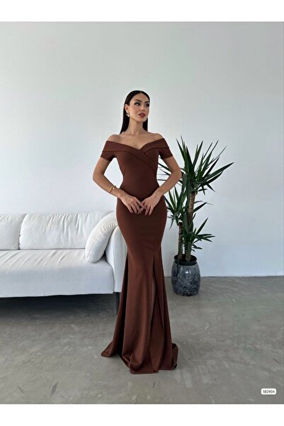 Femella Women Fashion Kadın Kışlık Dalgıç Kumaş Kayık Yaka Ve Dekolte Detaylı Balo Davet Mezuniyet Yılbaşı Elbise