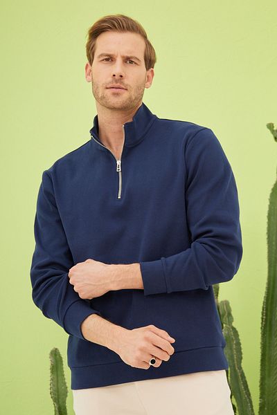 odelon Ανδρικό φούτερ Navy Blue - Μισό φερμουάρ