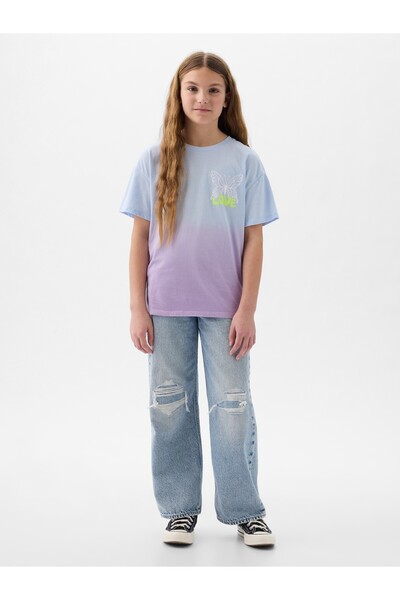 GAP Kız Çocuk Mavi Batik Desenli T-Shirt