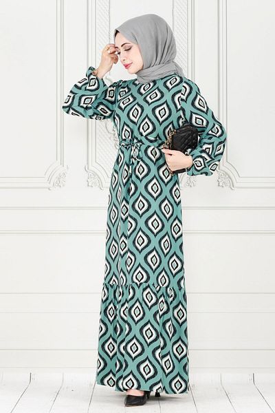 Sevitli Rochie Viscon Verde Menta - Fusta cu Volane si Model Atentie