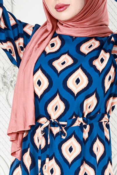 Sevitli Μπλε φόρεμα Viscon - Φούστα με βολάν και μοτίβο Accent