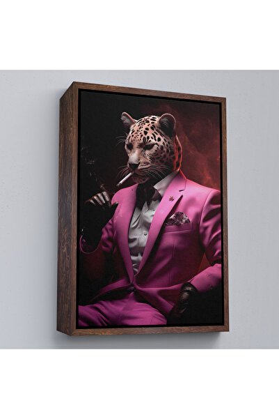 Limitless Smoking Pink Leopard Painting with Wooden Frame-7974