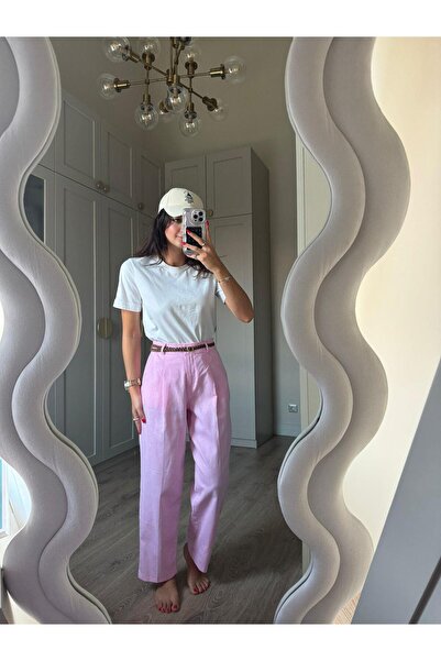 Bade Butik Ροζ λινό παντελόνι Carla