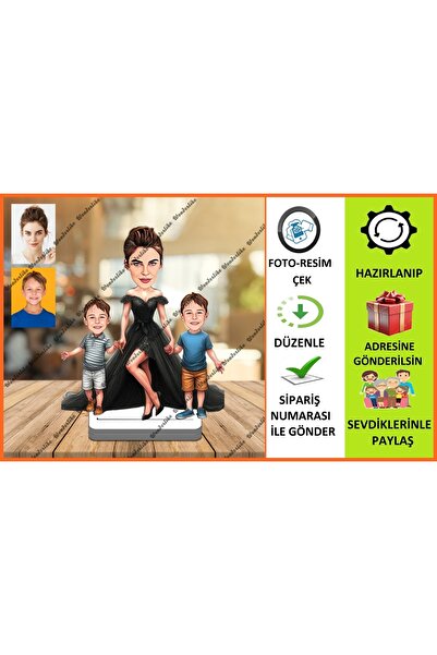 wonderlike Anne Ve Oğulları Karikatür Biblo,Sevgiliye Hediye,Doğum Günü Hed