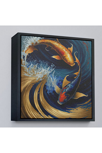 Oxyteez Ζωγραφική ψαριών Koi με ξύλινο πλαίσιο-8346