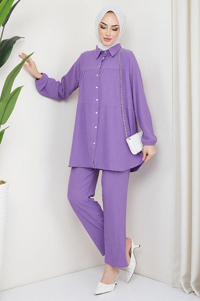hafsamina Wrapped Shirt Double Suit Lilac