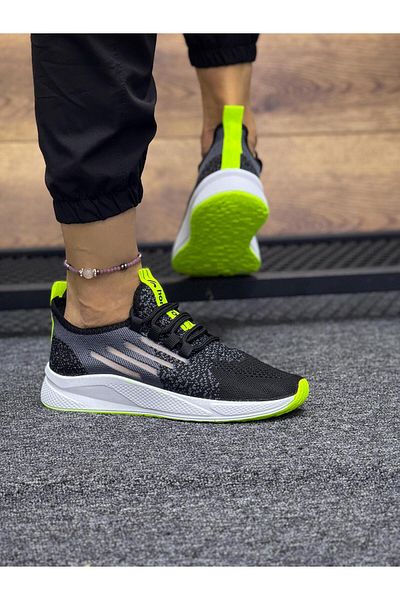 homiro Knitwear Women's Sports Shoes - Lace-up, Black Phosphor Yellow