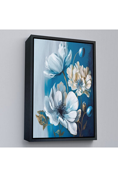 Oxyteez Tablou cu flori albastre și albe cu rame din lemn-7885