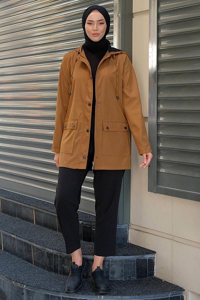 hafsamina Bag Pocket Trench Coat Brown HM2275