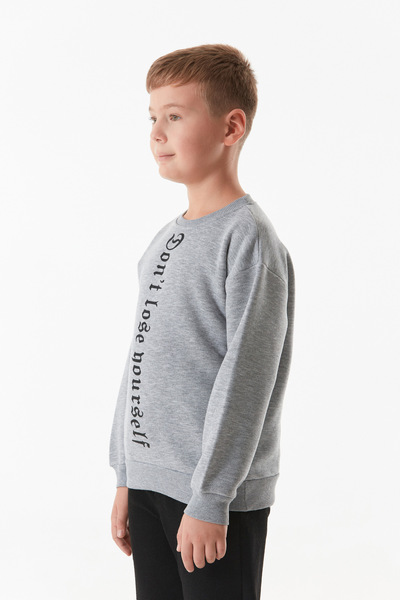 Fulla Moda Yazı Baskılı Bisiklet Yaka Erkek Çocuk Sweatshirt