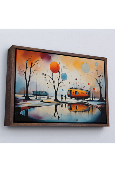 Oxyteez Πίνακας με Χειμωνιάτικο Τοπίο Κατασκήνωσης σε Αφαίρεση Kandinsky με Ξ...