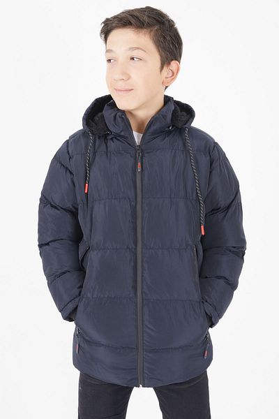 Cansın Mini Boy's Puffer Jacket Plain Pattern Navy Blue 15674