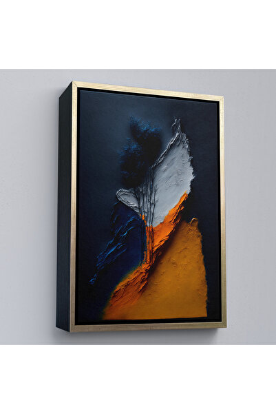 Oxyteez Tablou abstract cu rame din lemn în tonuri de portocaliu și albastru-...