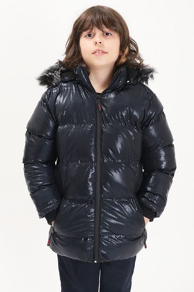 Cansın Mini Palton puf albastru bleumarin cu model hexagonal pentru băiat 15590
