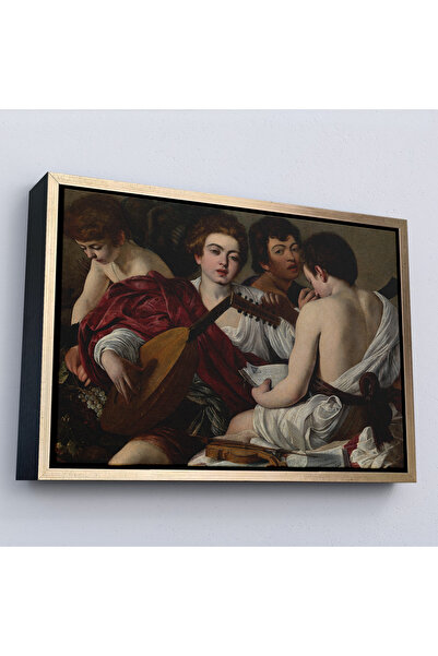 Home Caravaggio cu ramă din lemn - Tabloul muzicienilor - The Musicians-7144