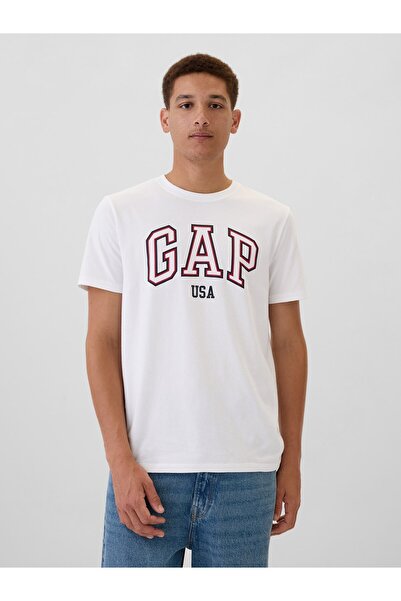 GAP Erkek Beyaz Everyday Soft Gap USA Logo T-Shirt