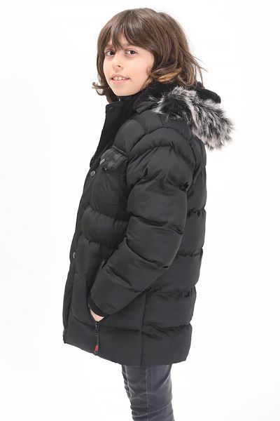 Cansın Mini Boy's Puffer Jacket with Pocket Cover Black 15484