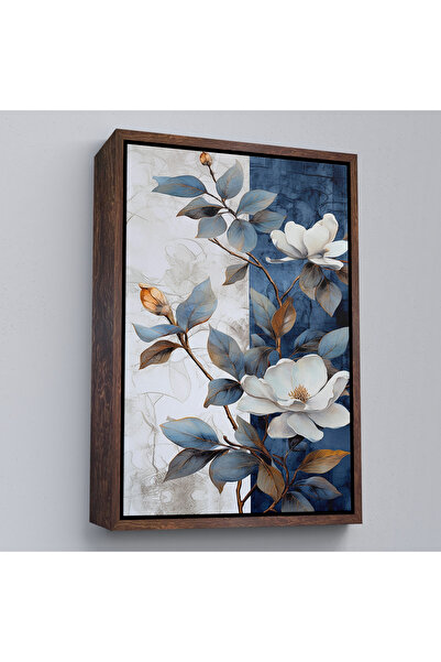 Oxyteez Tablou cu flori albastre și albe cu rame din lemn-7886