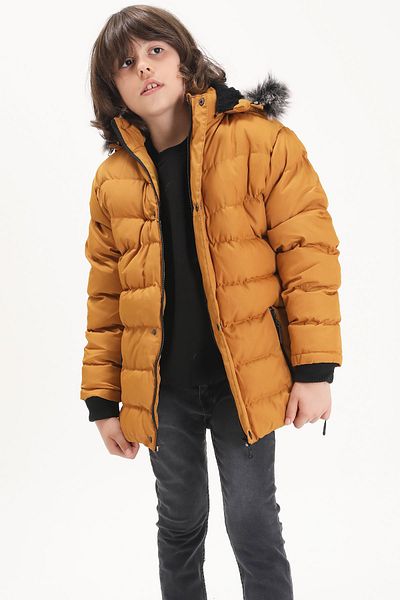 Cansın Mini Boy's Puffer Jacket with Logo Mustard 15489