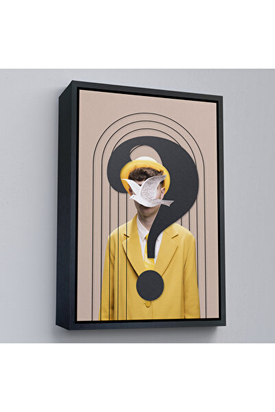 Oxyteez Tablou Pop Art de o persoană cu un pasăre pe față cu cadru din lemn-7848